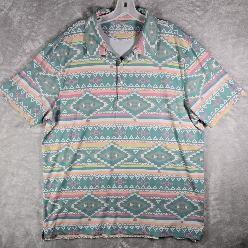 Chubbies Aztec Print Polo Shirt Size Xl Multi Color Pattern Performance Golf